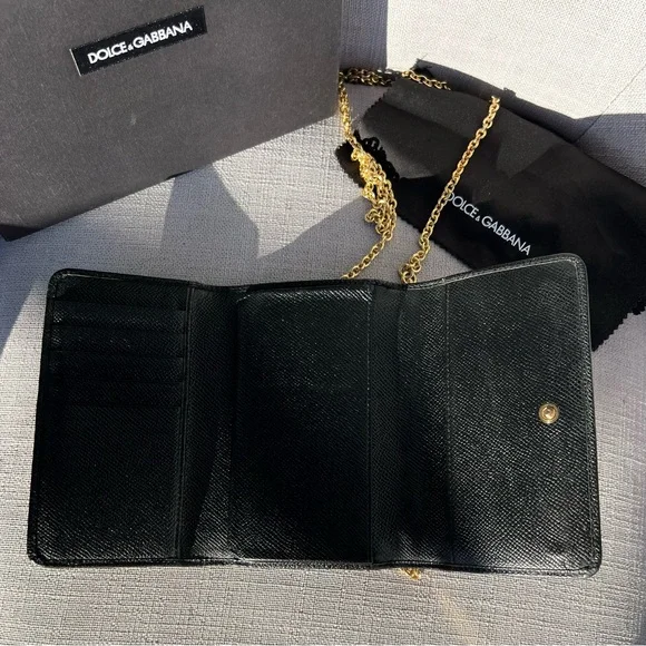 DOLCE GABBANA Dauphine Leopard Print Mini Miss Sicily Chain Wallet Brown Black - Picture 7 of 11